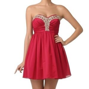 My Michelle Cocktail Dress HOCO Juniors 5 Red Strapless‎ Ruched Embellished Prom